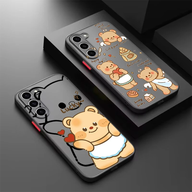 

Butter Bear Cartoon Fashion Frosted Translucent For Samsung Galaxy S24 S23 S22 S21 S20 FE S10 S9 S8 Plus Ultra Pro 5G Matte