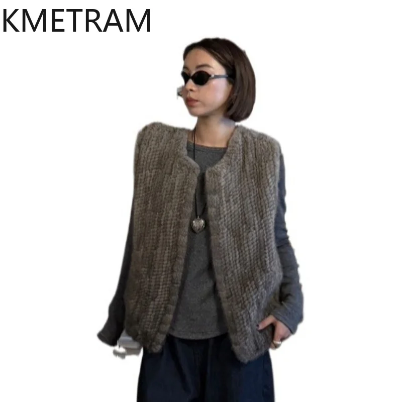 KMETRAM Real Mink Fur Coat Women 2026 Cleanfit Style Knitted Waistcoat Real Fur Coat Autumn Winter Jacket Women Пальто Женское