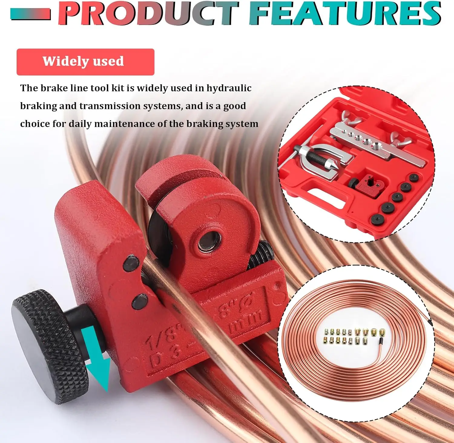 25Ft 3/16' Brake Line Kit with Flaring Tool, Nuts, Adapters, Tube Cutter for Hydraulic Brake Repair