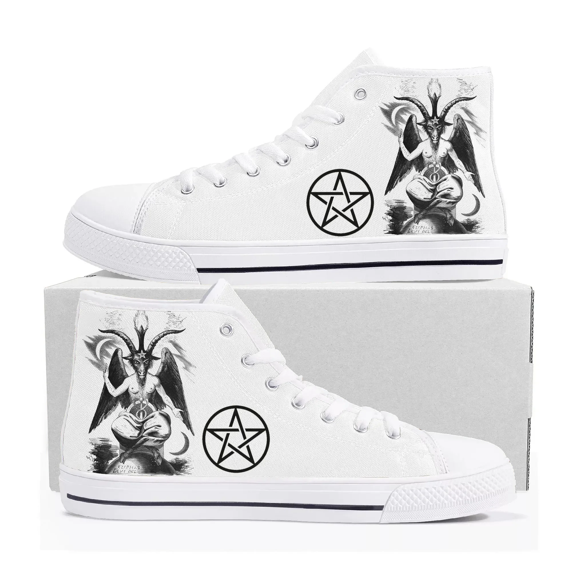 Pentagram Baphomet Satan Satanic Goth Gothic Goat High Top Sneakers Mens Womens Teenager Canvas Sneaker Casual Custom Made Shoes