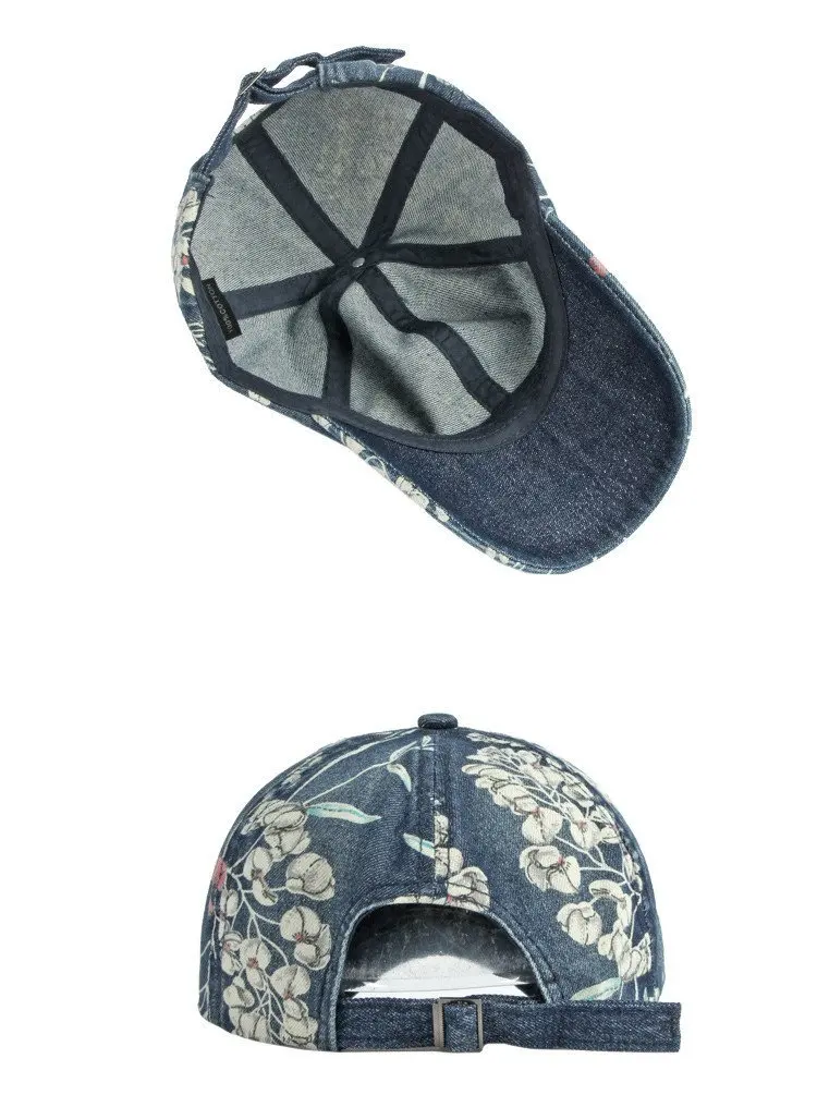 LDSLYJR Spring Denim Flower Print Casquette Baseball Cap Adjustable Outdoor Snapback Hats for Men and Women 170