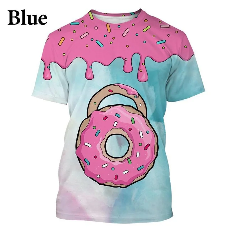 New Doughnut 3D Printed Snack Food T Shirt Summer Street Colorful Casual O Neck Short Sleeve For Men And Women Children Fun Tops