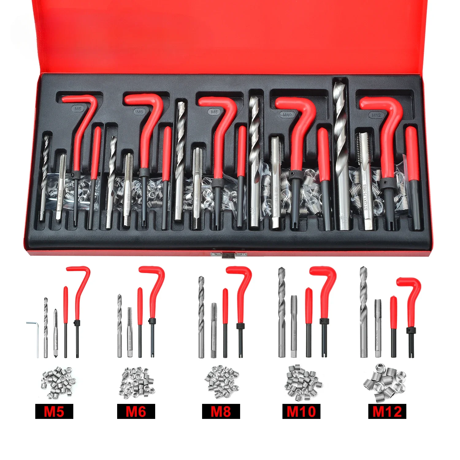 

131Pcs Thread Repair Kit HSS Drill coil Kit M5 M6 M8 M10 M12 Engine Block Restoring Damaged Set Threaded Twist Drill Bit 4-62