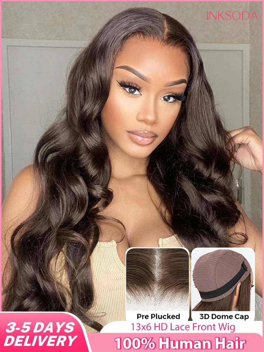 30 بوصة الشوكولاته براون الجسم موجة الدانتيل شعر مستعار أمامي شفاف 13x6 HD الدانتيل الباروكات الأمامية 13x4 قبل قطعها الملونة الباروكات الشعر البشري #2