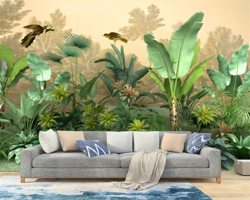 

beibehang Custom modern papier peint new bedroom living room tropical rainforest plant scenery background wallpaper