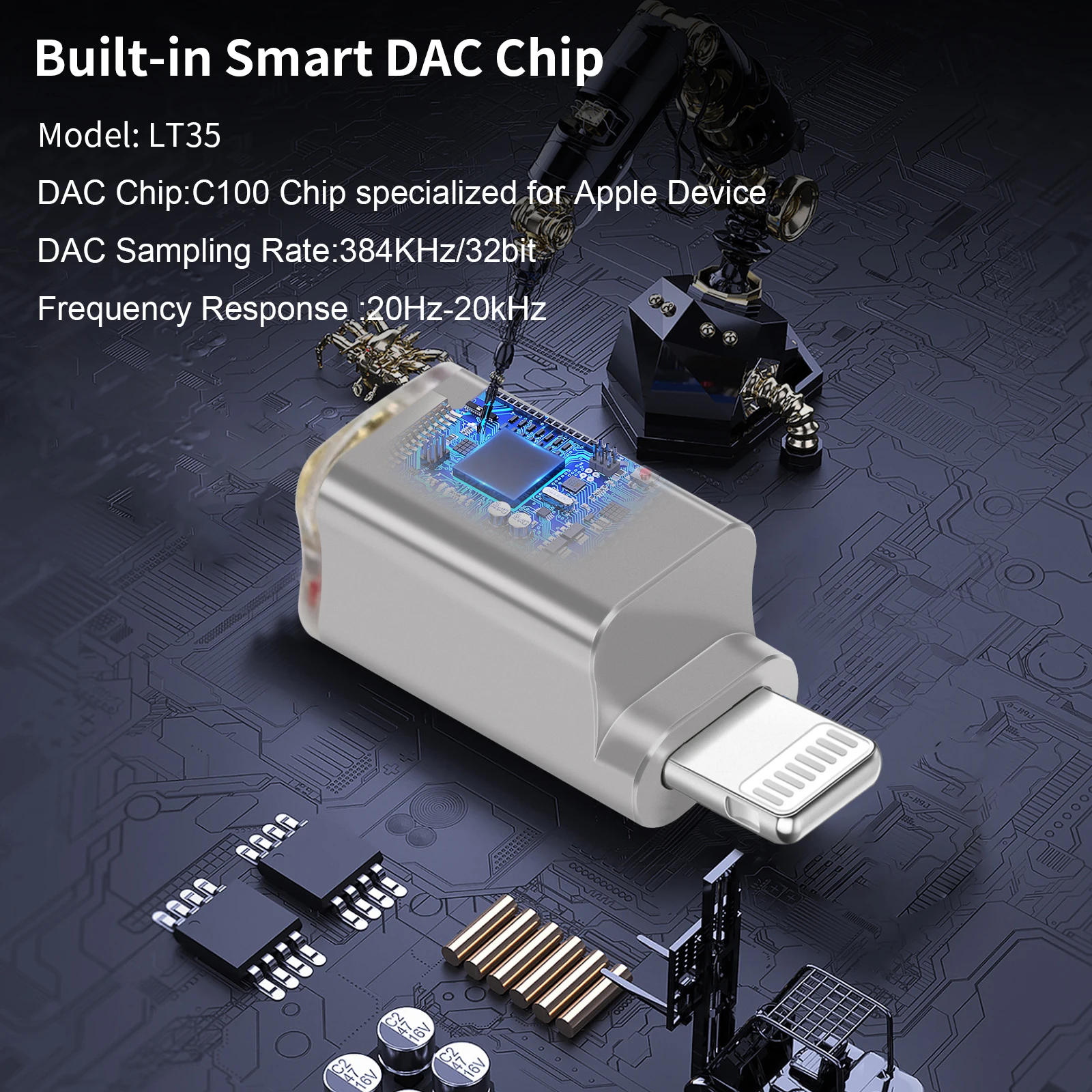 okcsc TC35 Audio 3.5mm Hi-Res DAC Adapter Connector For iPhone 13 12 11 Pro iPad iPod Above