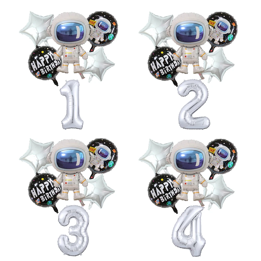 Outer Space Astronaut Rocket Galaxy Theme Balloons 1 2 3 4 5 6 7 8 9 Boy Birthday Party Decorations Solar System  Party Globos