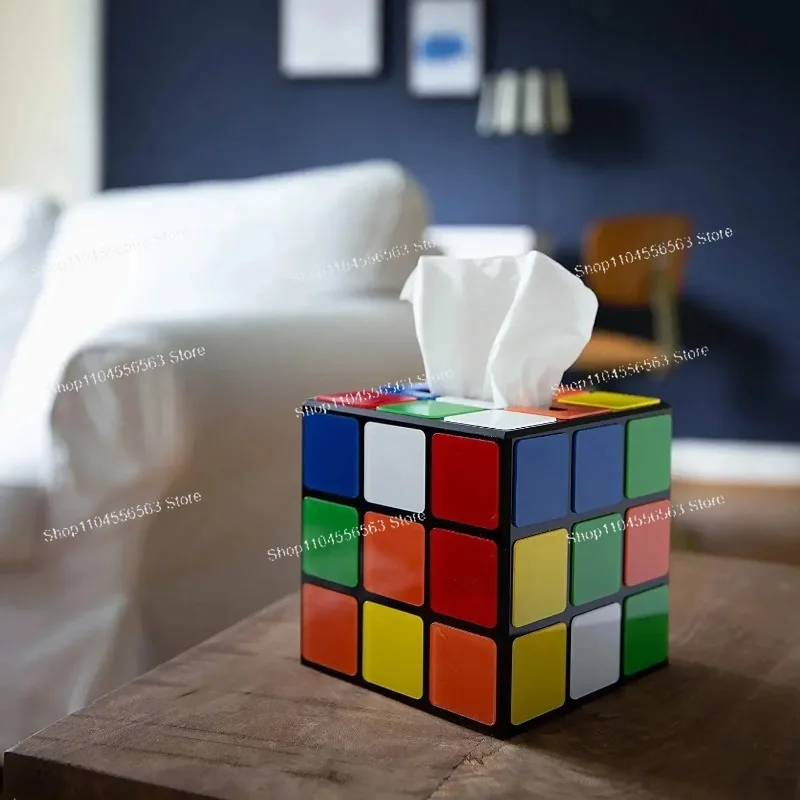 Theory Magic Cube Tissue Box Cover Retro Rubik Style Napkin Holder for Square Tissue 5.9x5.9x5.9in - view 4