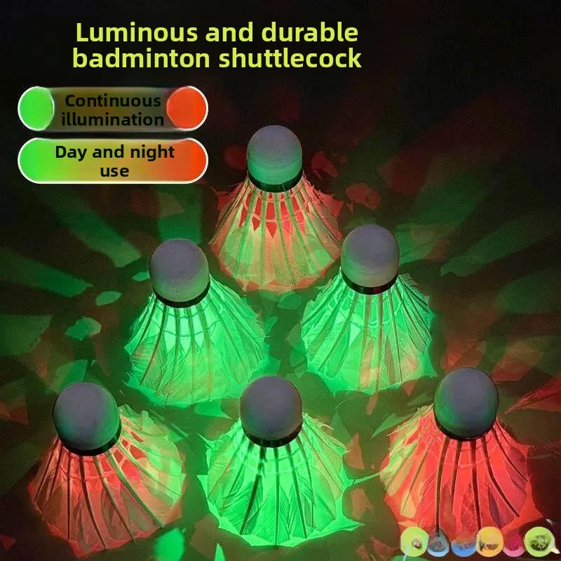 

Glowing Nighttime Badminton Shuttlecocks Durable Duck Feathers Continuous Luminosity Wooden Ball Head B Class Flight Stability