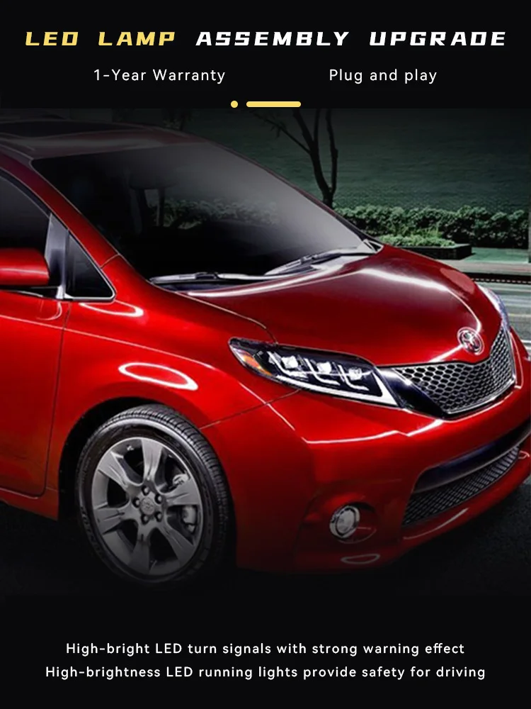 

Автомобильные фары для Toyota Sienna 2011-2020, полностью светодиодные DRL, автоматическая фара в сборе, линза, передняя лампа, стартовый инструмент, аксессуары для указателей поворота