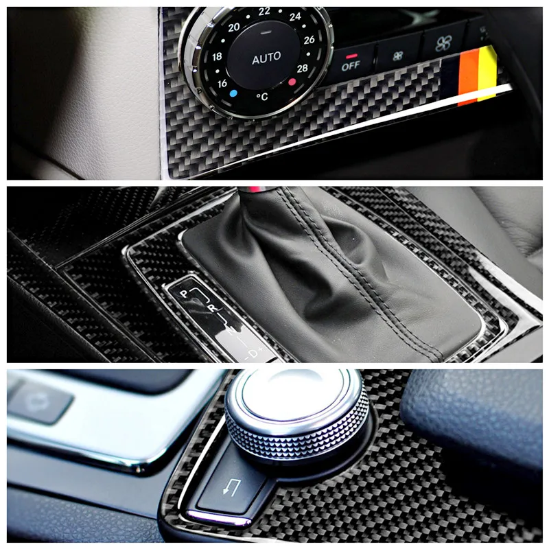 

Carbon Fiber Car Gear Shift Panel Air Control Panel Modification Cover Trim Strip Stickers For Benz C W204 Car Inner Accessories