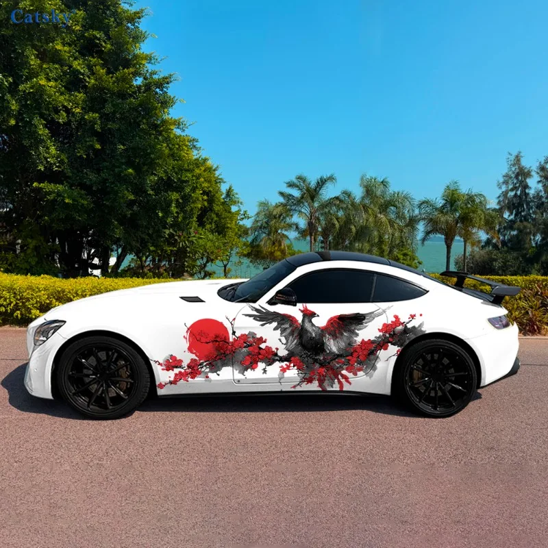 Phoenix Flower Branch Car Vinyl Wraps Decal Self-adhesive PVC Sticker Suitable for Trucks SUV Decoration Auto Accessories Gift