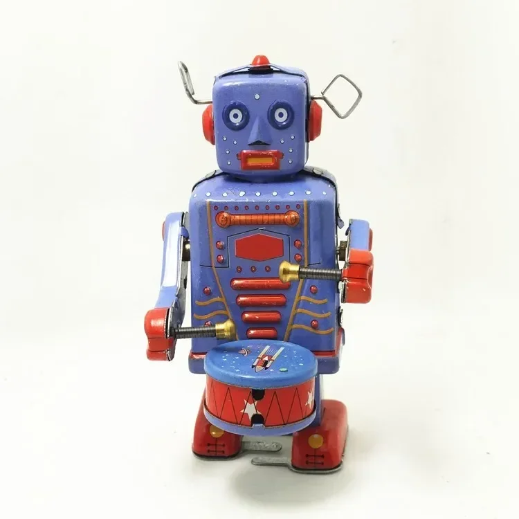 Banda de lata de Metal para caminar para niños, juguete mecánico de recuerdo de robot de tambor, regalo de Navidad, Colección Retro, divertido