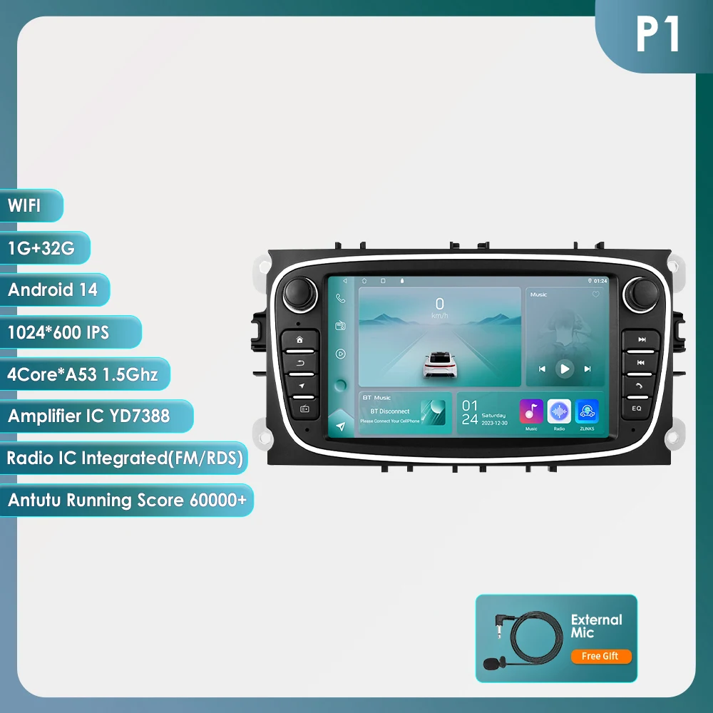 Hizpo 7 inch multimediaspeler voor Ford Focus Mondeo C-MAX S-MAX Galaxy II Kuga GPS navigatie draadloze Carplay Android Auto head unit