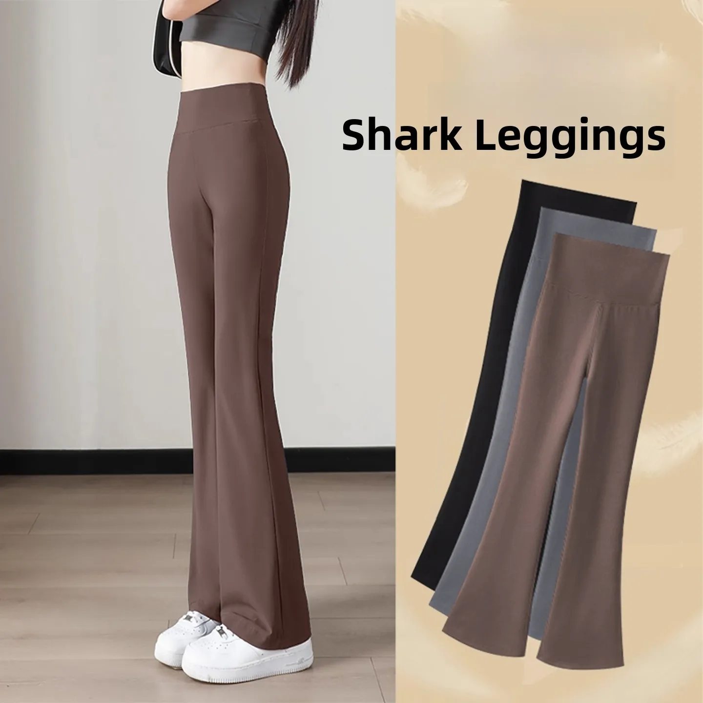 

Женские брюки для йоги с высокой талией 45 см на подкладке из коровьей кожи, брюки-колокольчик для йоги, брюки с девятью точками, брюки с контролем живота...