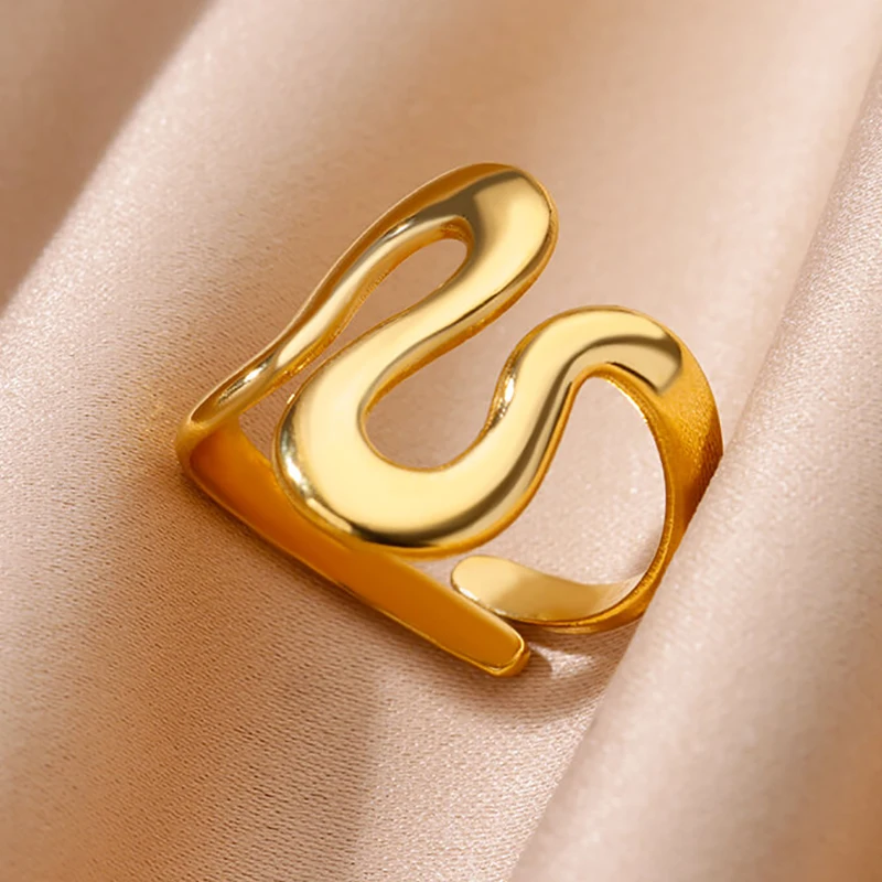 316L Edelstahl Ringe für Frauen Gold Farbe Multilayer Geometrische Offenen Ring Vintage Wasserdicht Hochzeit Ästhetischen Schmuck Geschenk