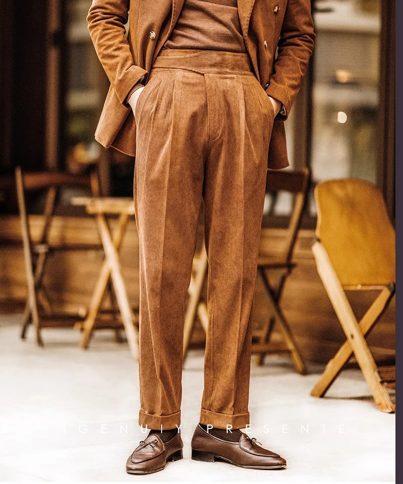 

Вельветовые облегающие мужские брюки Мужские костюмные брюки Однотонные высокие осенне-зимние костюмные брюки