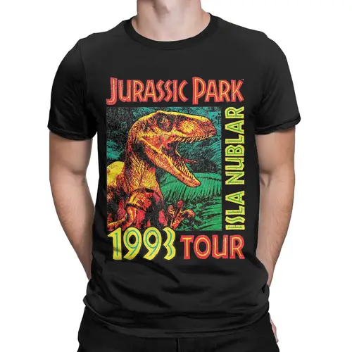 Imagen 2 del producto Camisetas para hombre Jurassic Park 1993 Tour novedad Camiseta de algodón puro camisetas de manga corta cuello redondo Tops gráficos