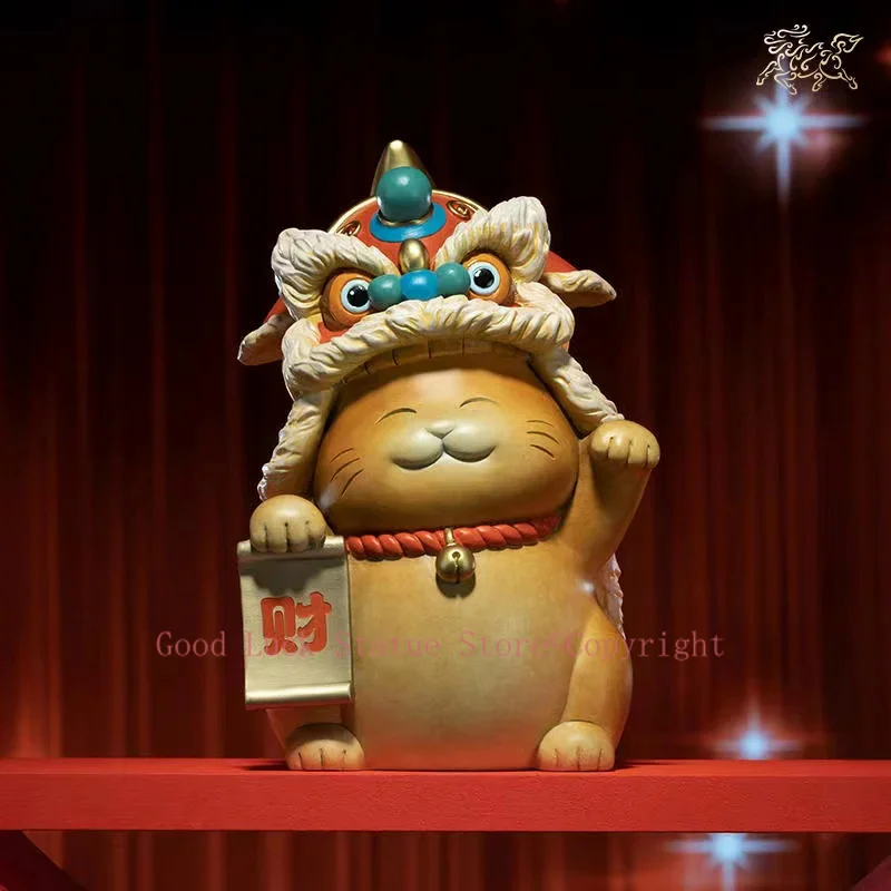 Unique CHINESE Royal mascot Recruit wealth awakened lion Fortune Cat copper sculpture HOME BAR living ROOM decorative statue