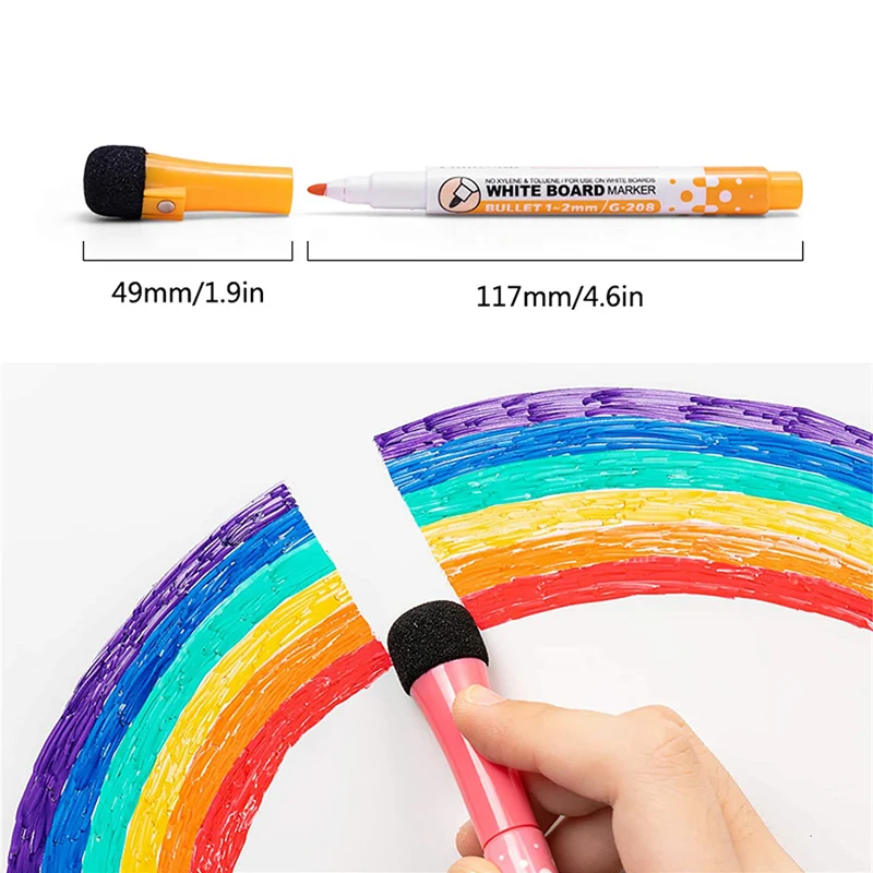 8 Colors Whiteboard Pens, Fine Tip Magnetic Water-Based Pen with Erasable Cap, Magnet Children\'s Painting Home, School Office