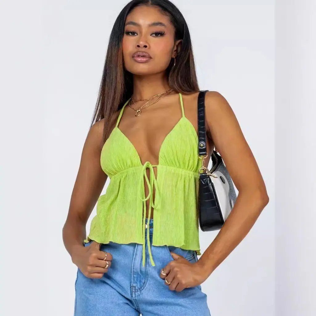 

Spring Summer Women's Lace-Up Drawstring Vest Sling Sexy European American Style New Casual Backless Top