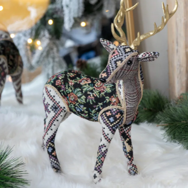 13x6.3x16.5 Inch Velvet Foam Standing Deer Multicolor Polyester Christmas Holiday Home Decor Animal Figurine Ornament