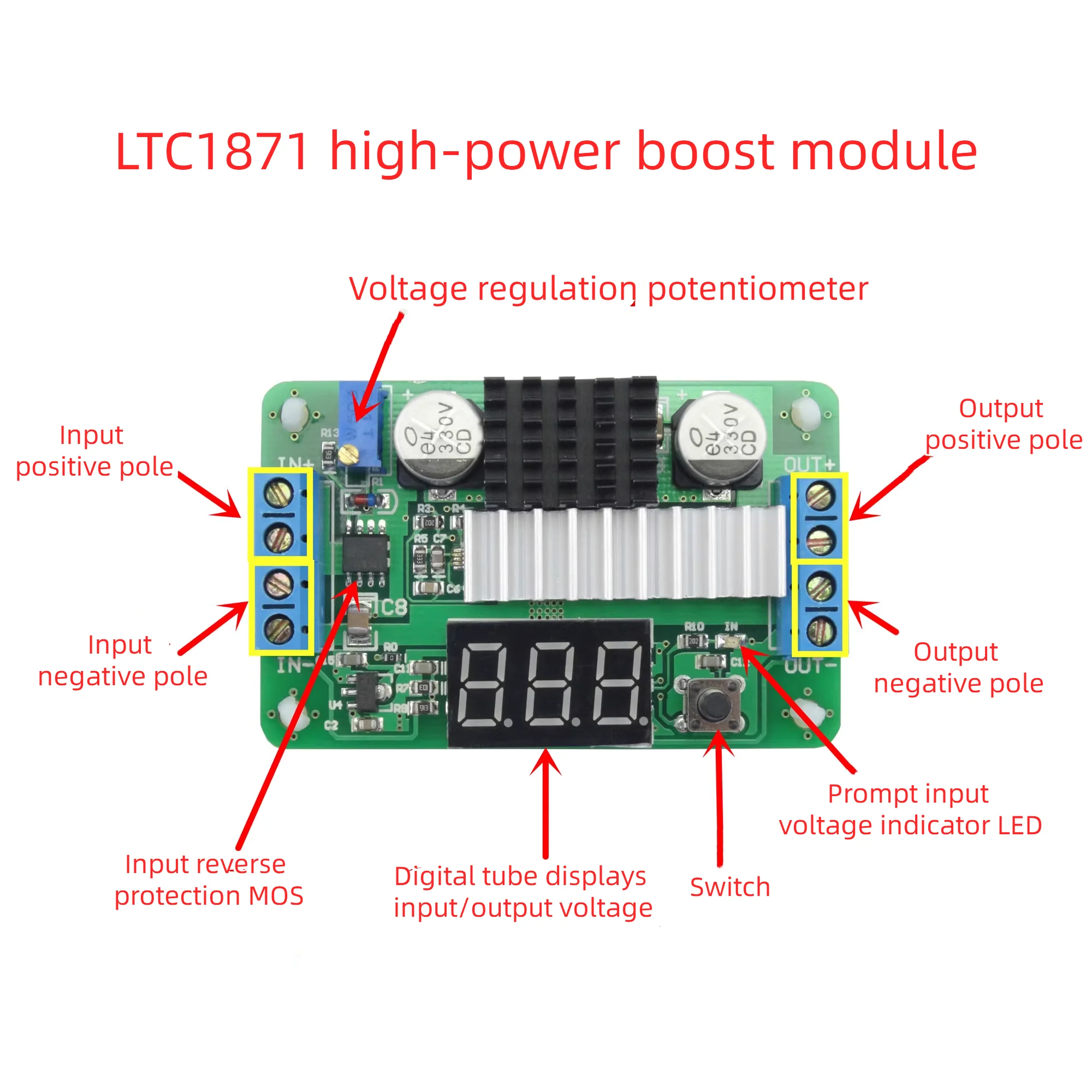 

DC-DC LTC1871 Boost Module 3.5-30V 100W with Dual Display Voltmeter Exceeding LM2577