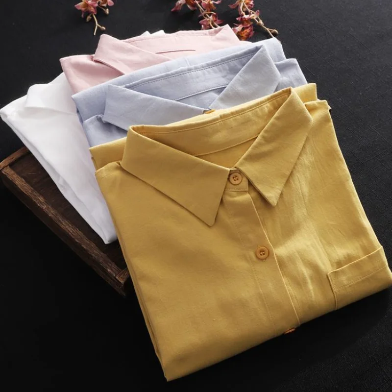 Camicia bianca donna 2023 primavera estate moda coreana semplice tinta unita camicie lunghe Lady camicia Midi traspirante allentata e camicetta
