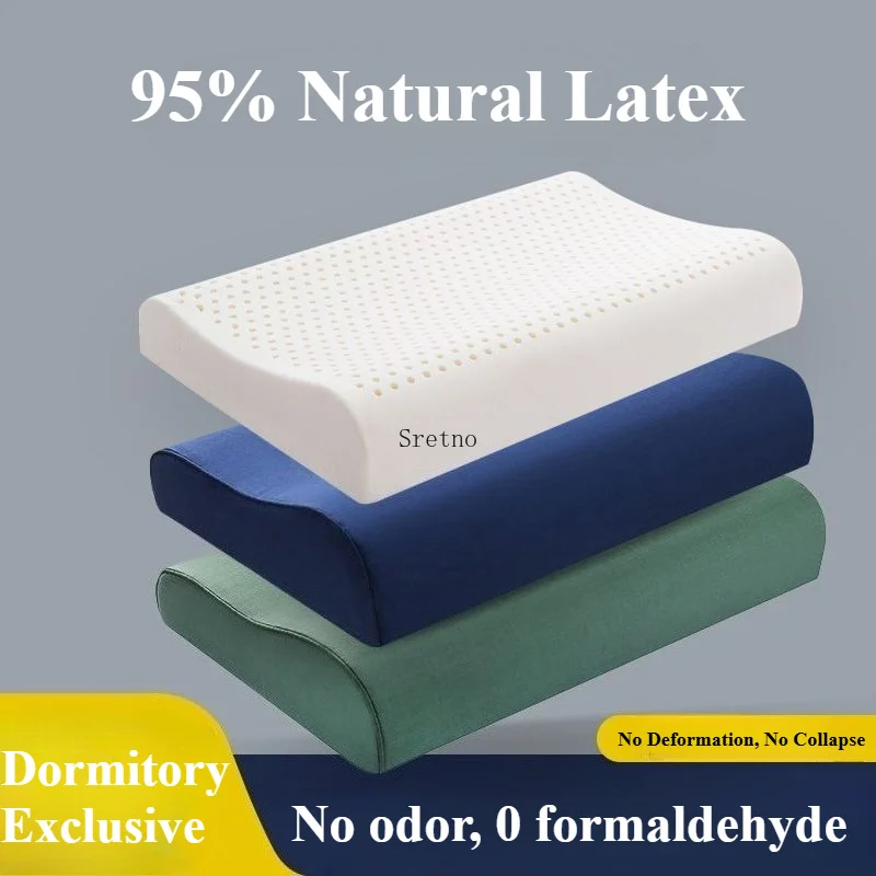 Thai Natural Latex Firm Neck Pillow 45x28cm with Cotton Pillowcase, Cervical Support for Men, Adults, Dormitory Use, 55D/65D/70D