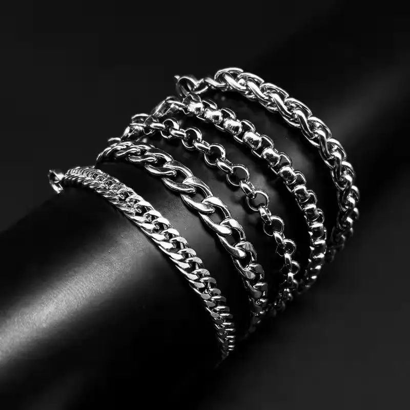 New 316L Stainless Steel Bracelet Men Women Solid Metal Byzantium Cable Figaro Box Cuba Chain Luxury Jewelry Accessories Kpop