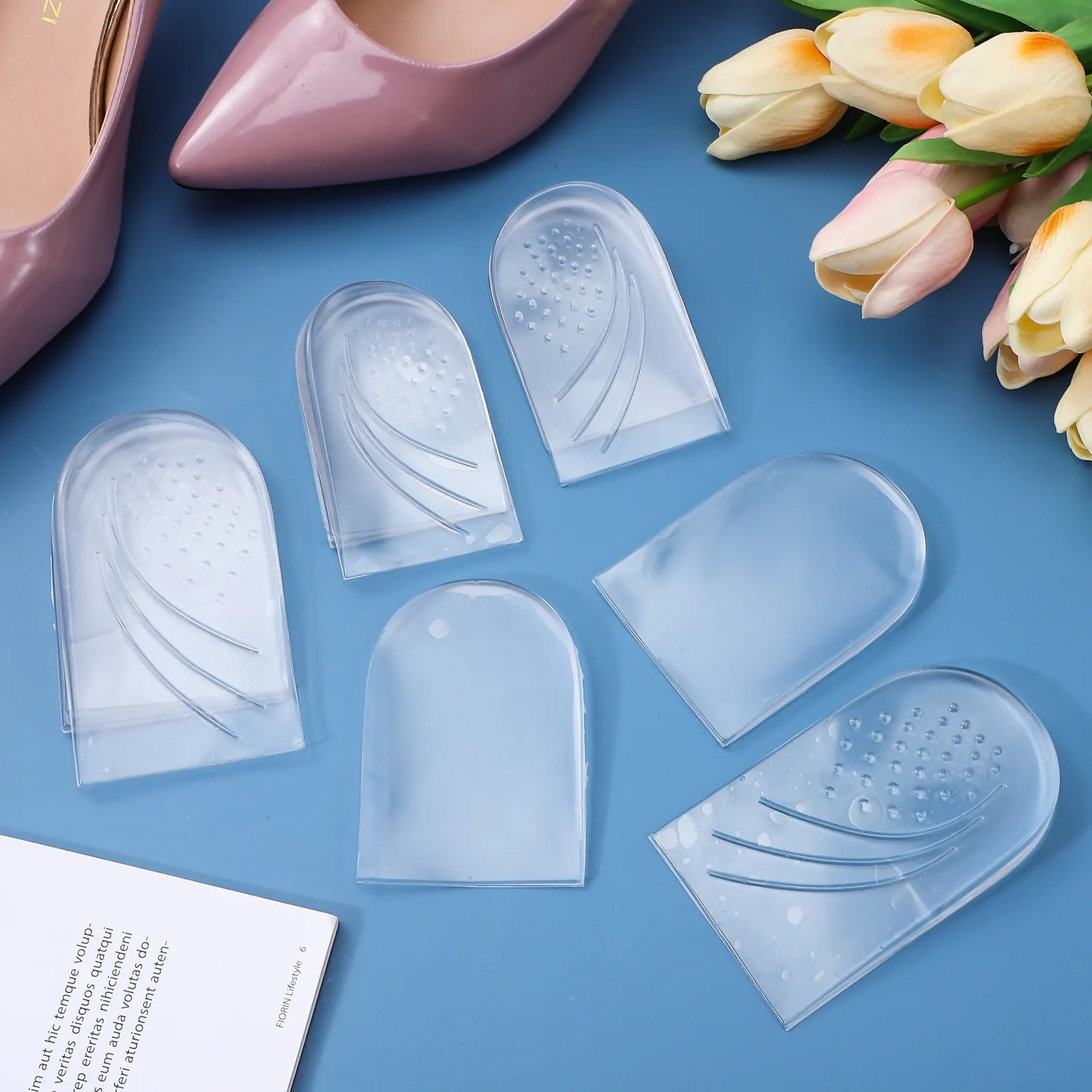 6Pairs Transparent Heel Wedge Inserts Height Increase Heel Pads Washable Reusable Shoe Inserts Adjustable Layers for Foot