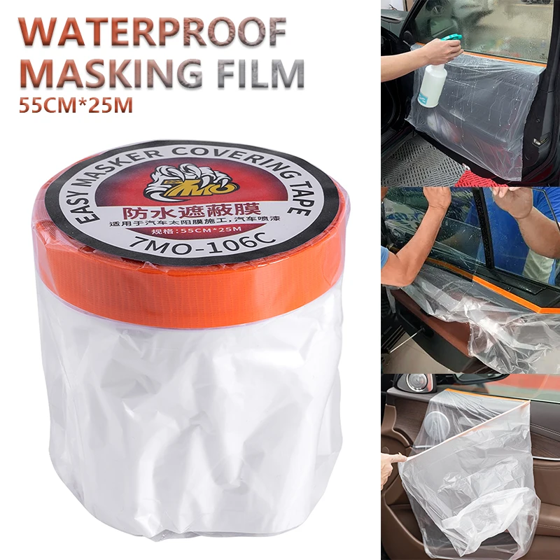 55cm*25m Painter Pre Taped Protection Painting Masking Film Tape Car Wrapping Tools Waterproof Self-adhesive Protective Film