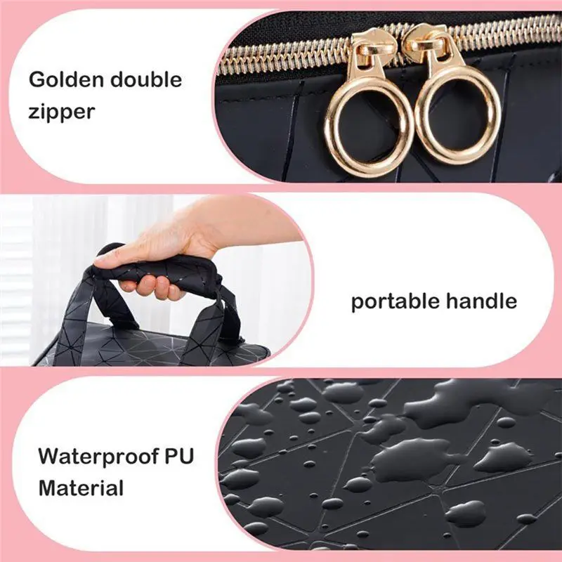 حقيبة تخزين أدوات الأظافر القابلة للفصل سهلة الاستخدام من جلد البولي يوريثان، حقيبة تنظيم طلاء الأظافر مكونة من 3 طبقات تتضمن مصباح الأظافر #3