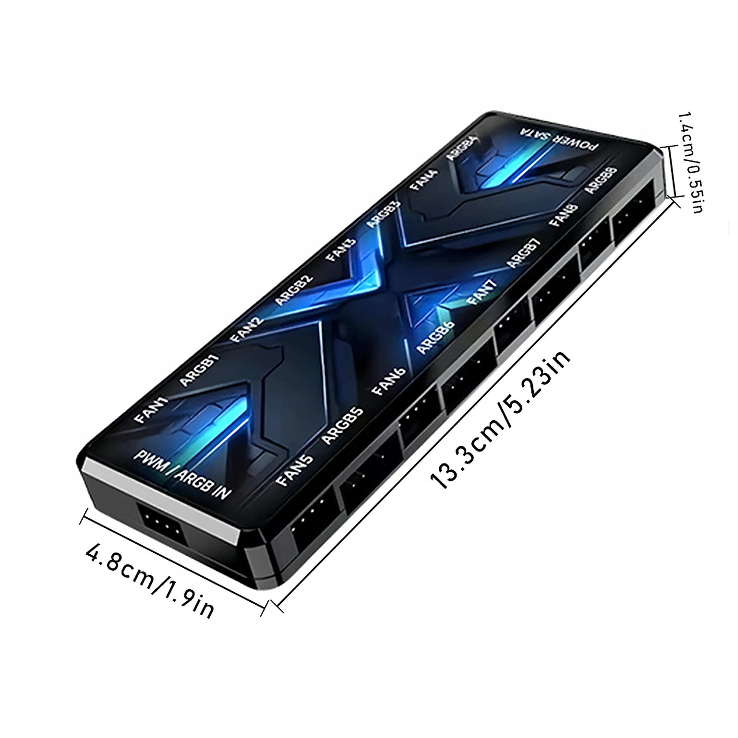 Dualer 8-Port ARGB PWM 2-in-1 Gehäuselüfter-Hub 12V 4-Pin / 5V 3-Pin Standardausführung / Fernbedienungs-Edition (Batterie nicht enthalten) – Detail 8
