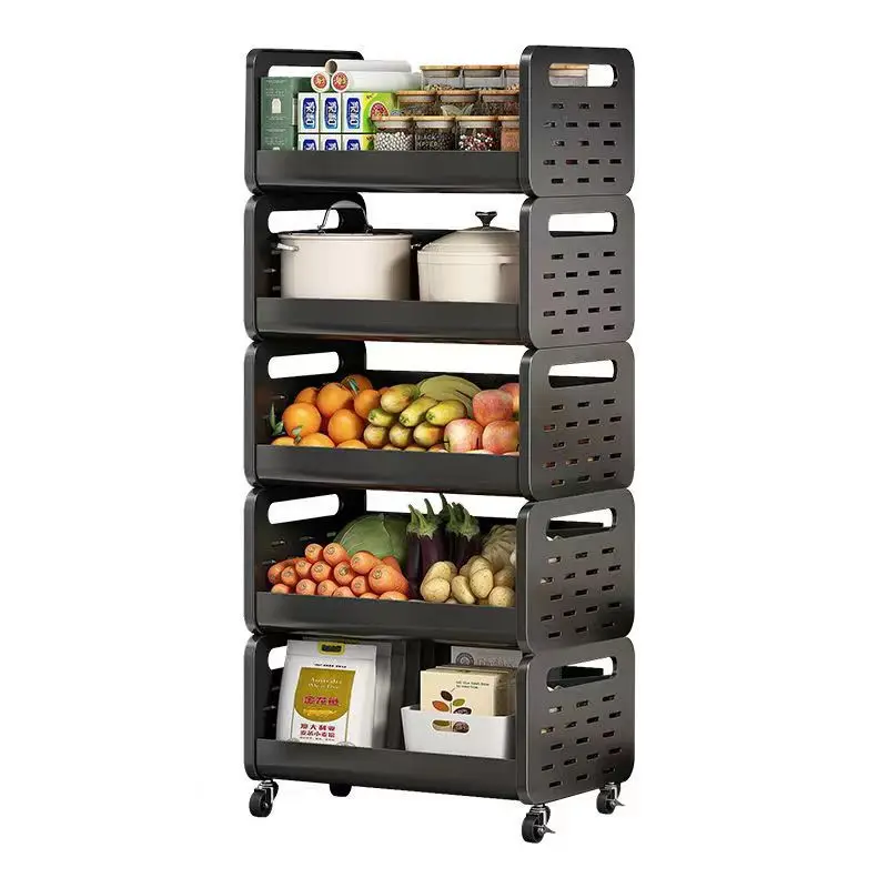 5 Tiers Fruit Vegetable Storage Holders Rolling Trolley Cart Organizer Kitchen Storage Rack with Wheels