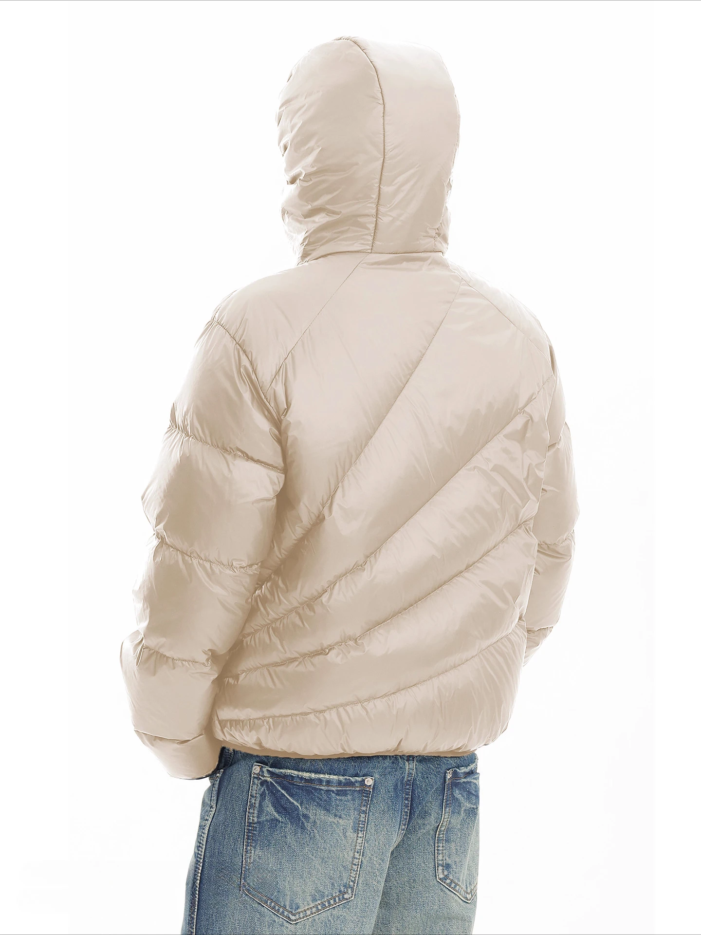 الرجال 2025 شتاء جديد عصري قطري سستة مقنعين أسفل السترات الرجال الرجعية خفيفة الوزن الأبيض بطة أسفل معاطف بلون معاطف #2