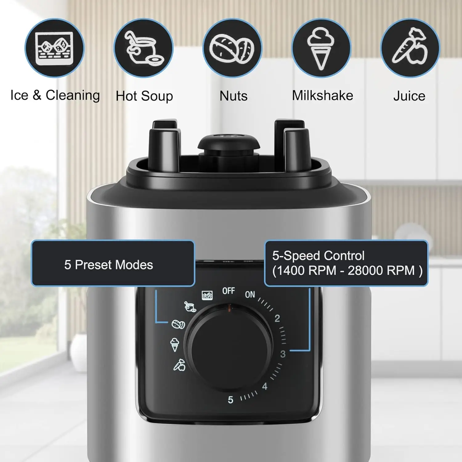 خلاط احترافي، صانع عصائر شديد التحمل مع محرك 1500 وات، برطمان تريتان 68 أونصة، 6 شفرات من الفولاذ المقاوم للصدأ، تحكم في السرعة بـ 5 مستويات #2