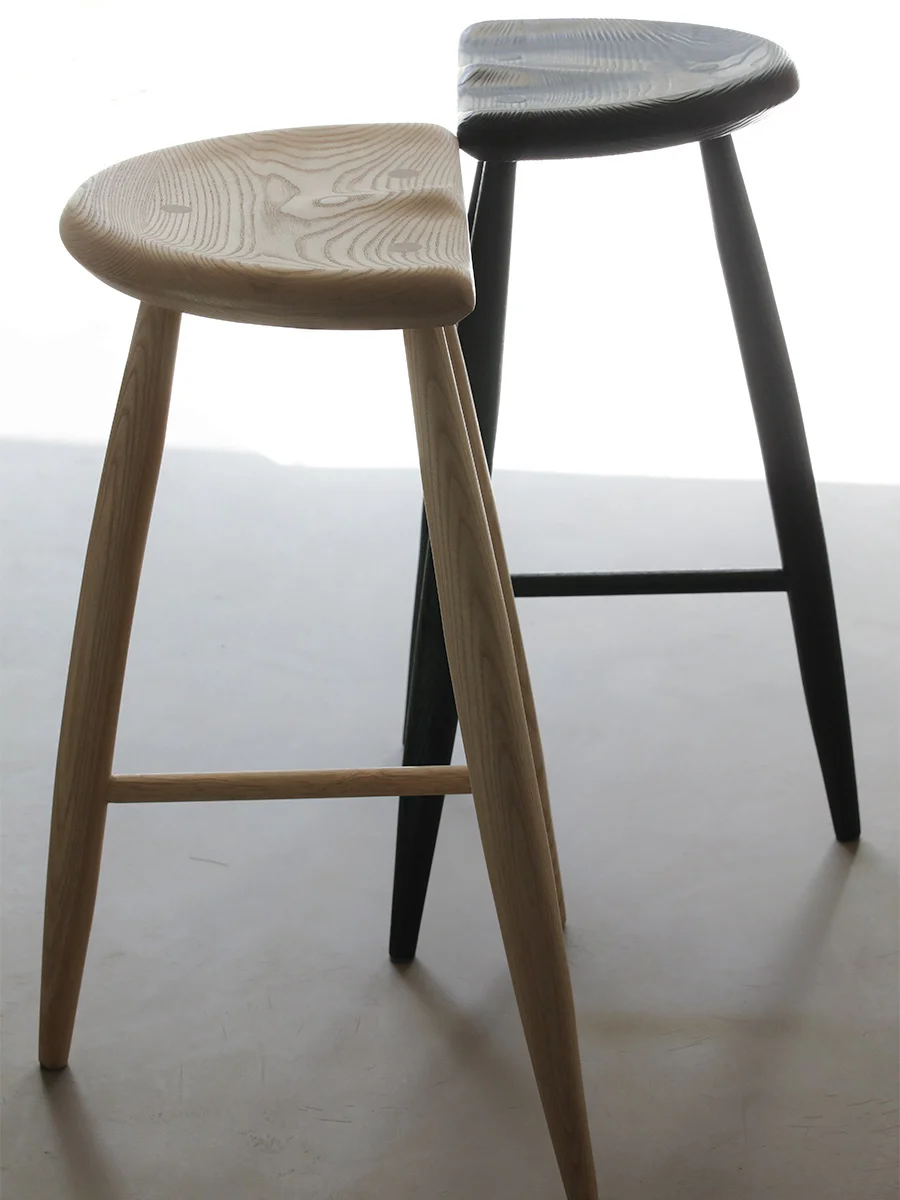 كرسي مرتفع للمنزل مصنوع من الخشب الصلب على طراز Lane Jubi-sabi، كرسي بار متفحم باللون الأسود، مقعد للبار