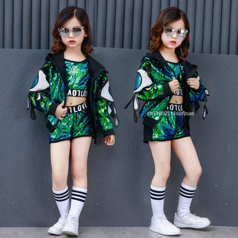 Children's Jazz Dance Performance Costume Sequins Jazz Dance Hip-hop Street Dance Set Children's Dance Performance Costume