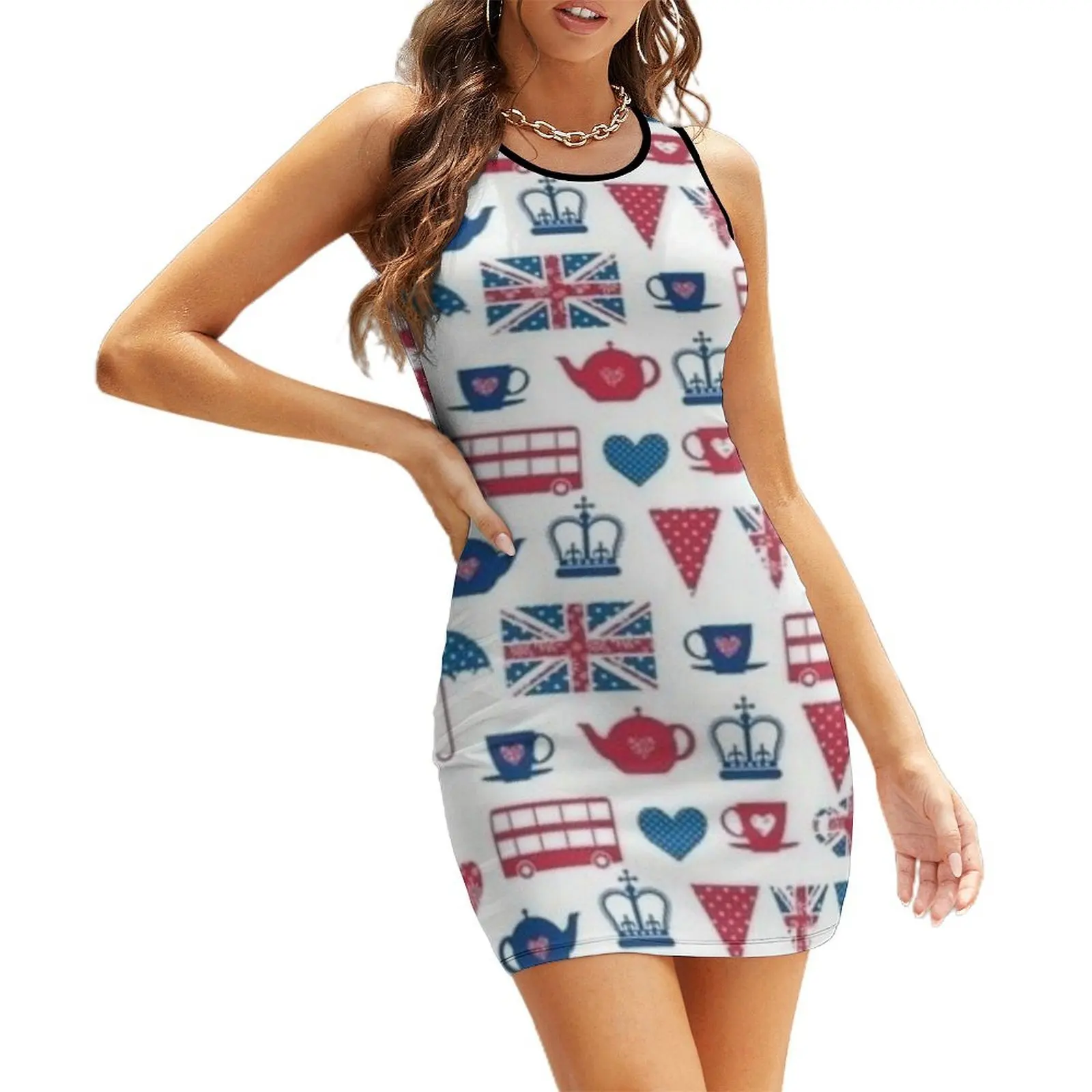 

United Kingdom Pattern - UK Flag - flag of uk Sleeveless Sundress Female clothing Female dress women's evening dress 2025