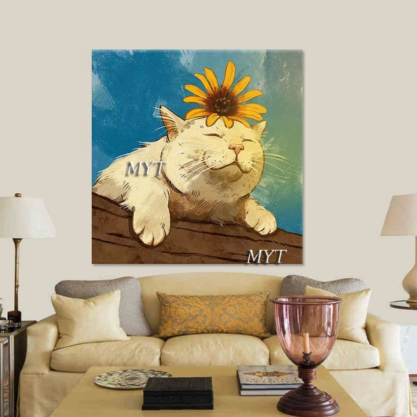 

Lovely Cat Custom Oil Painting Photos Kids Room Wall Hanging Home Decoration Canvas Hand Painted Modern Art Living Room Pictures