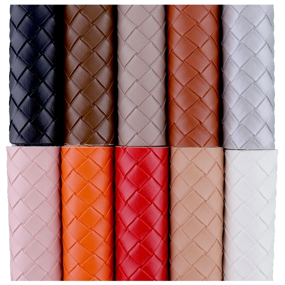 30x134cm Roll Big Weave Square Embossed Cross Faux PU Sythetic Red Pink Leather Fabric For Handbags DIY Home Decorative  BH449