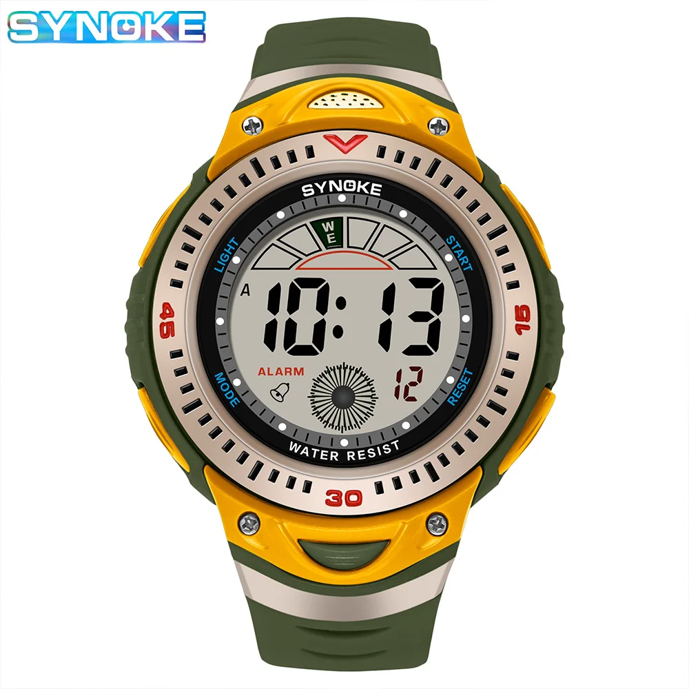 SYNOKE New Men Mountaineering Digital Watch Waterproof Shock Resist Large Screen Outdoor Running Student Fashion Watch Handsome