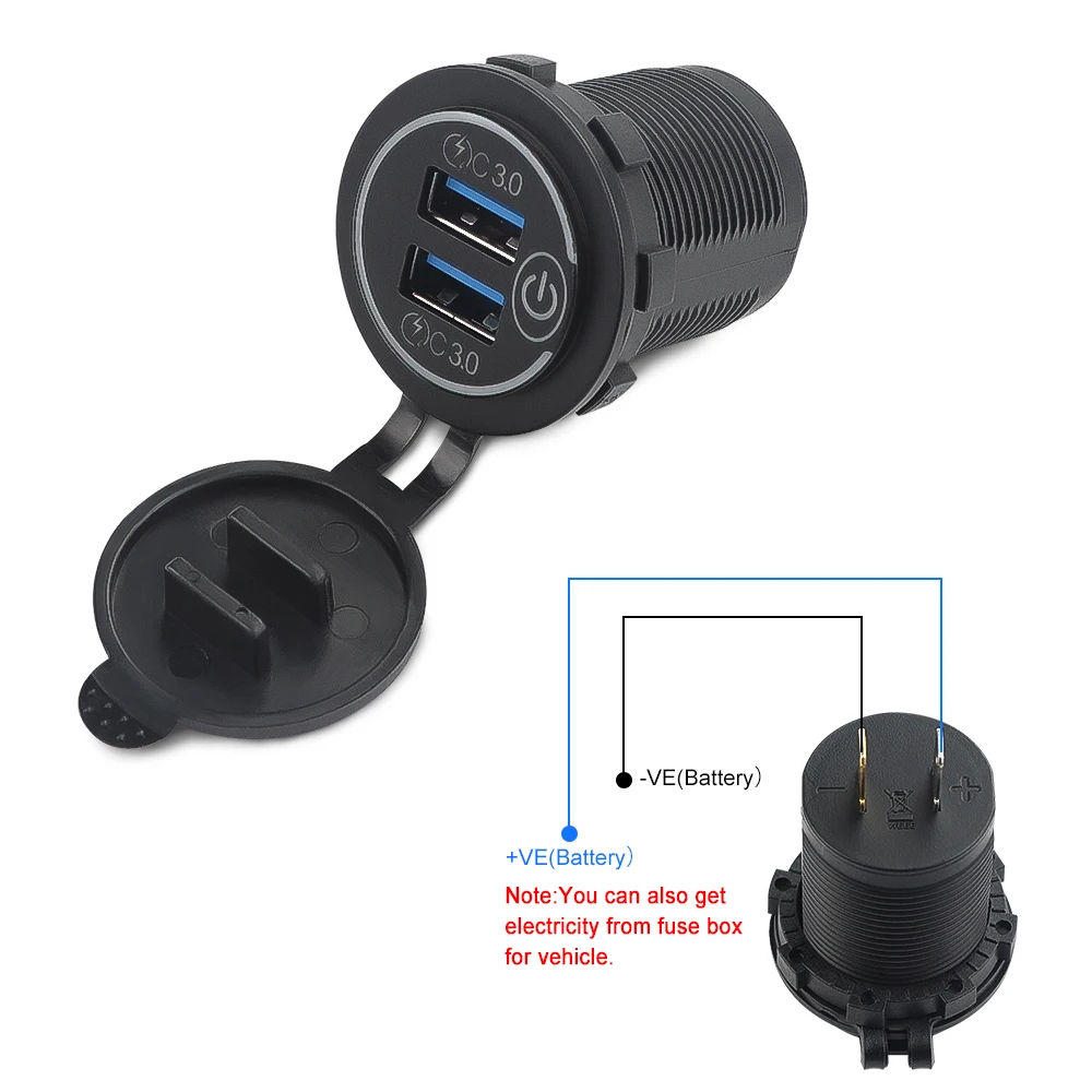 Toma de carga rápida 3,0 para coche, Cargador USB Dual, resistente al agua, 12V/24V, toma de corriente con Interruptor táctil