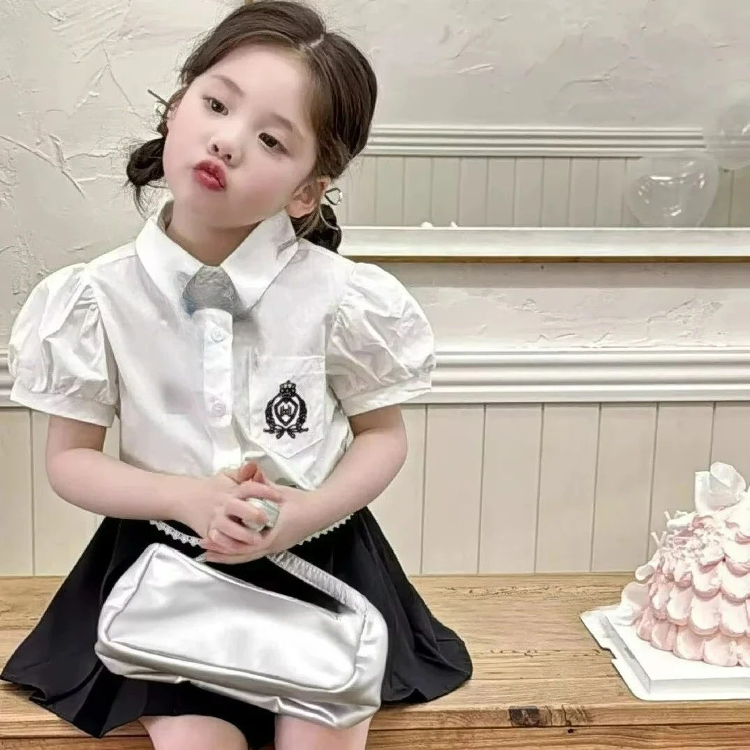Summer Sweet Girl Clothing Set Campus Style Children's Shirt+ Kids Mini Skirt Two-piece Set 2-8 Years Old
