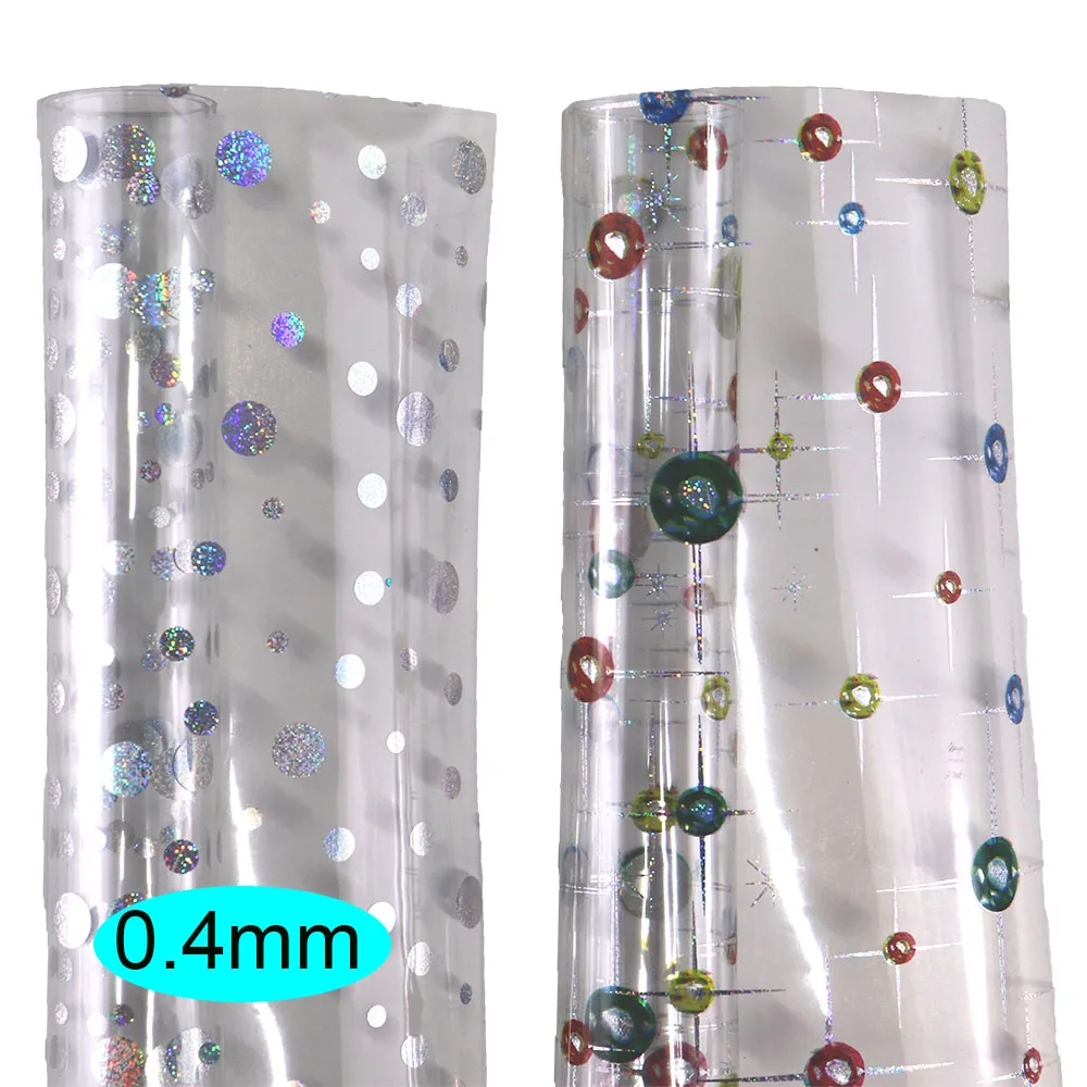 30x135cm rolka przezroczysta ultra-przezroczysta winylowa galaretka PVC FabricWith srebrna kropka do torebek łuki DIY grubość 0.4mm BH047