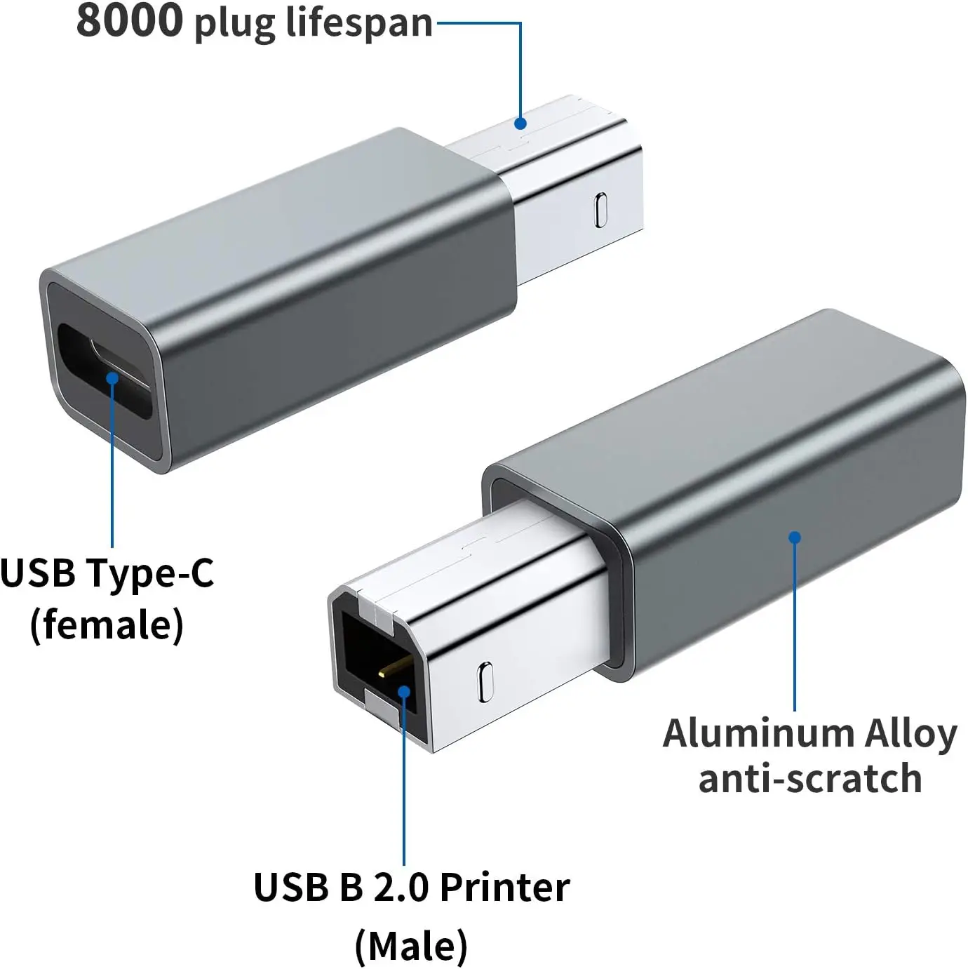 USB 2.0 Printer Adapter USB Type C to Type B Male for Printer Hard Drive Base Fax Machine Scanner USB 2.0 Type C Printer Adapter
