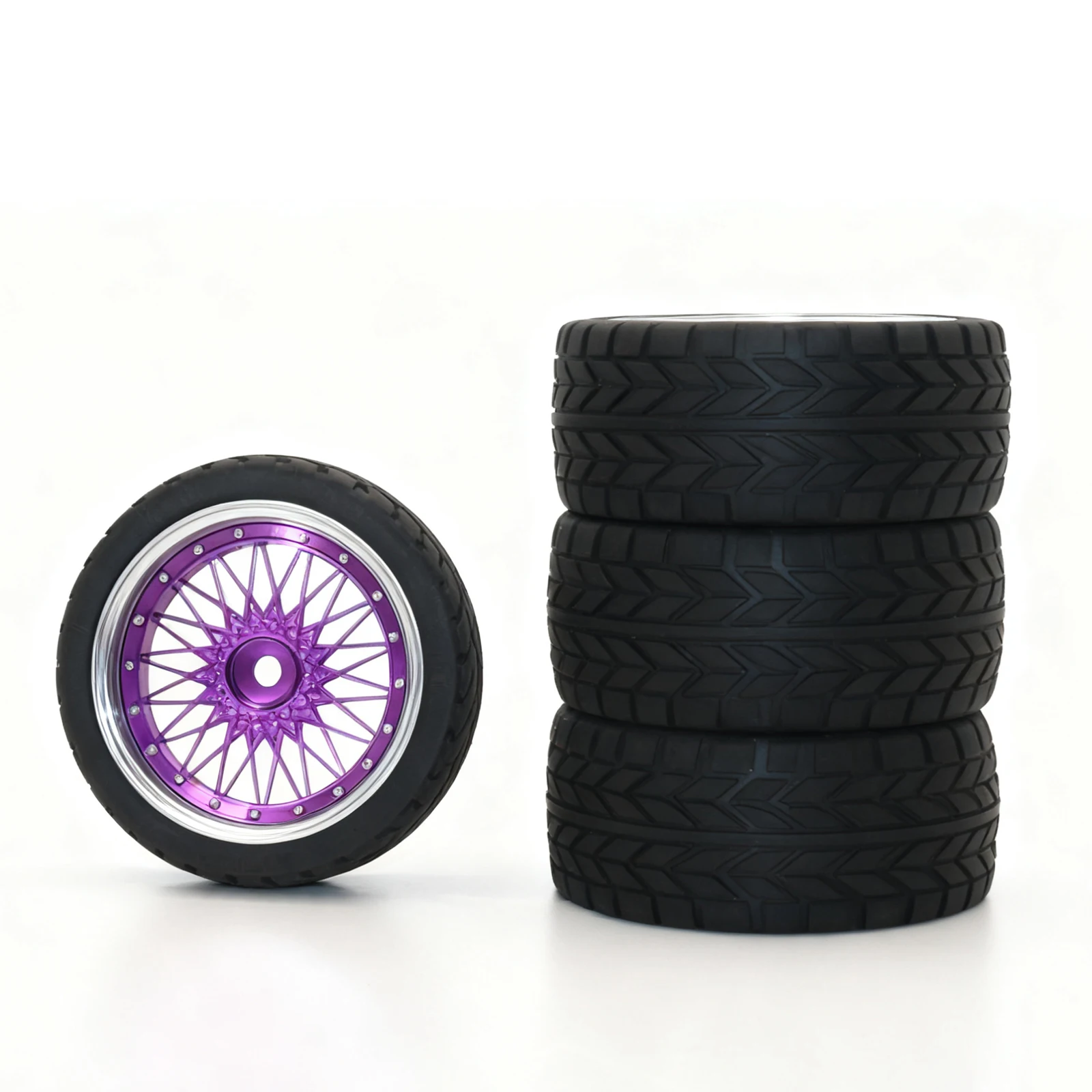 

1/10 Rc Racing Car Metal Wheel Hub Tire Set 12mm Hex Interface - Compatible with Tamiya Tt01/Tt02/Xv01/Xv02, Ptg-2, Hsp, Hpi