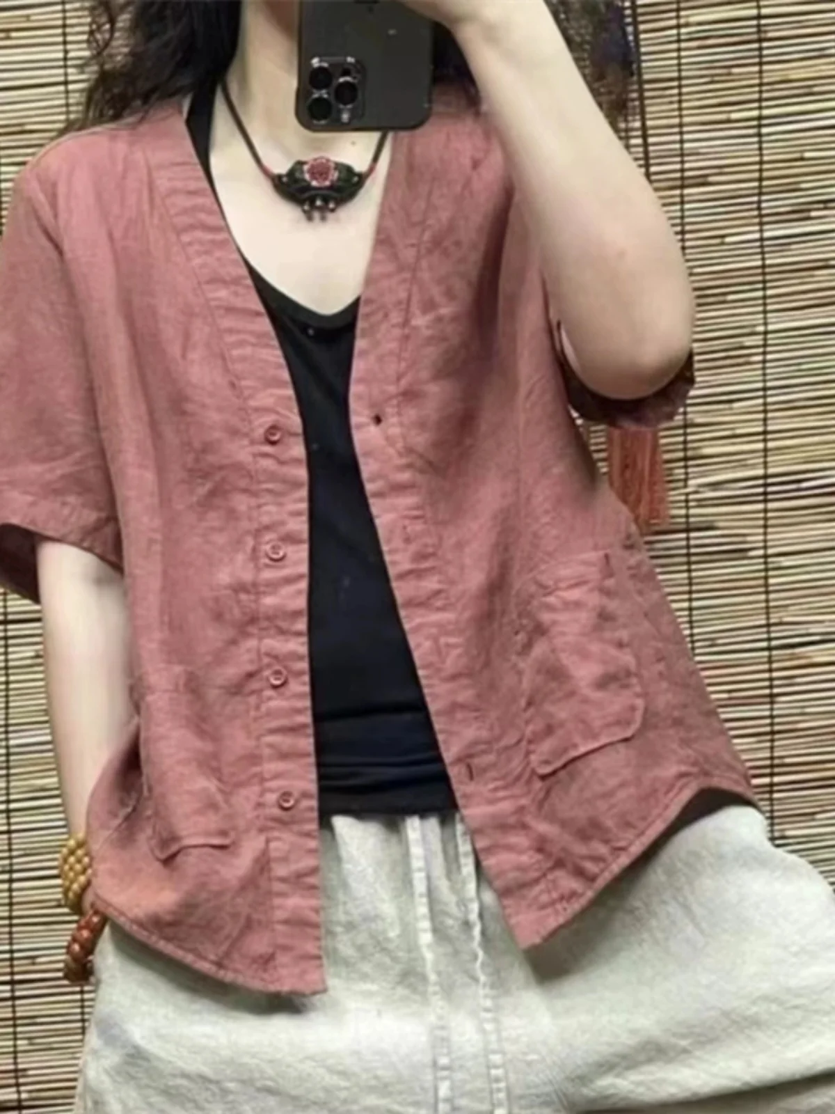 เสื้อคลุมผ้าลินินผ้าฝ้ายทรงหลวมสำหรับผู้หญิง สไตล์วินเทจ ผ้าบางเบา เหมาะสำหรับฤดูร้อน สไตล์เกาหลี รุ่นเล็ก ใส่ทำงานได้