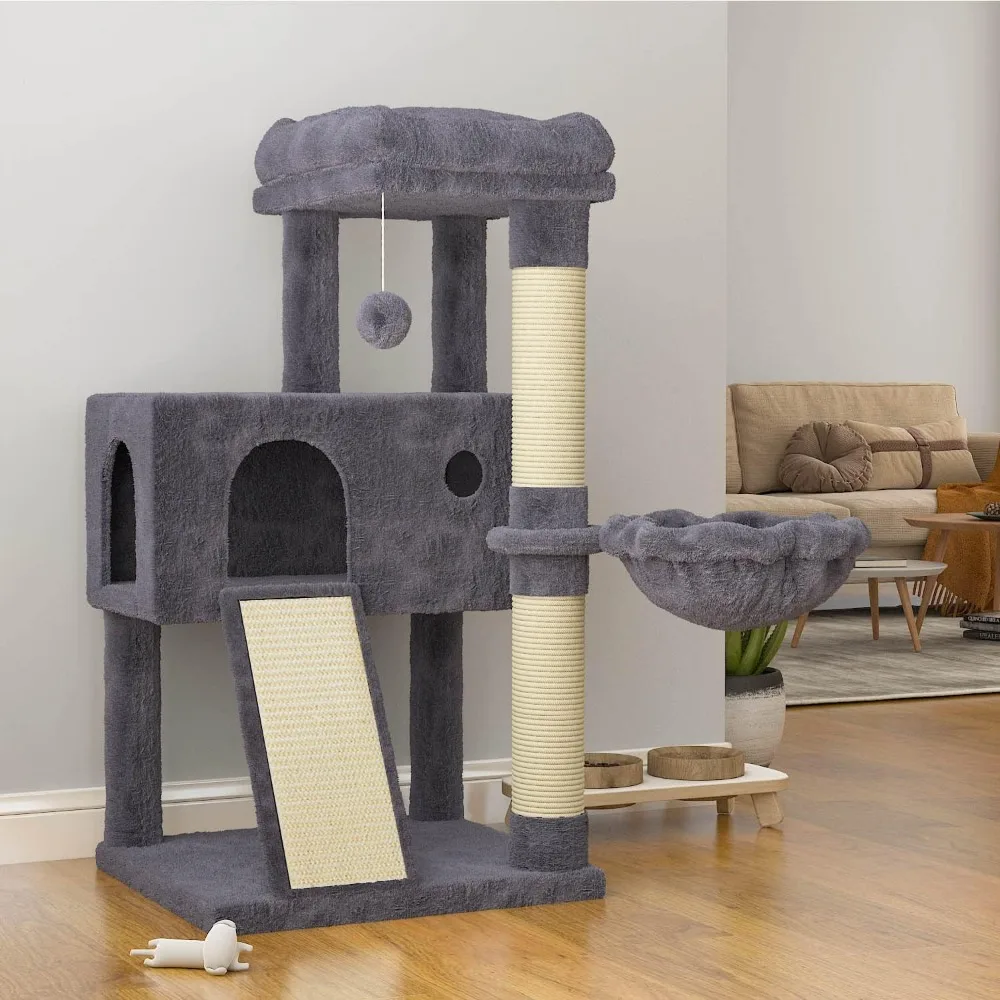 

36" Multi-Level Cat Condo with Hammock, Scratch Post, Ramp, and Top Perch